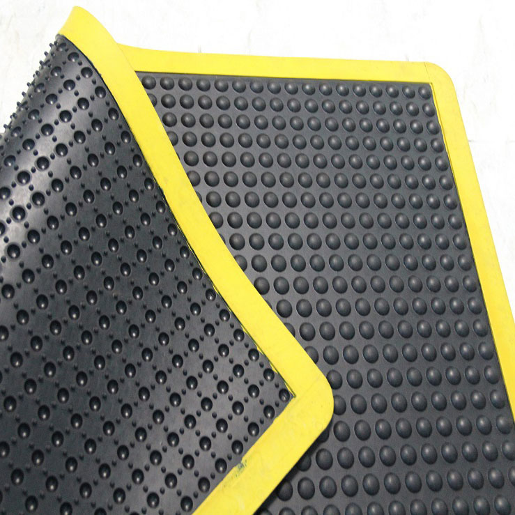 Heavy Duty Black And Yellow Rubber Bubble Mats -Top Anti-Fatigue Matting - Rubber Flooring Uk