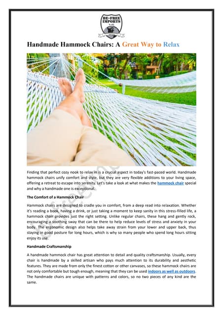 Handmade Hammock Chairs: A Great Way to Relax | PDF
