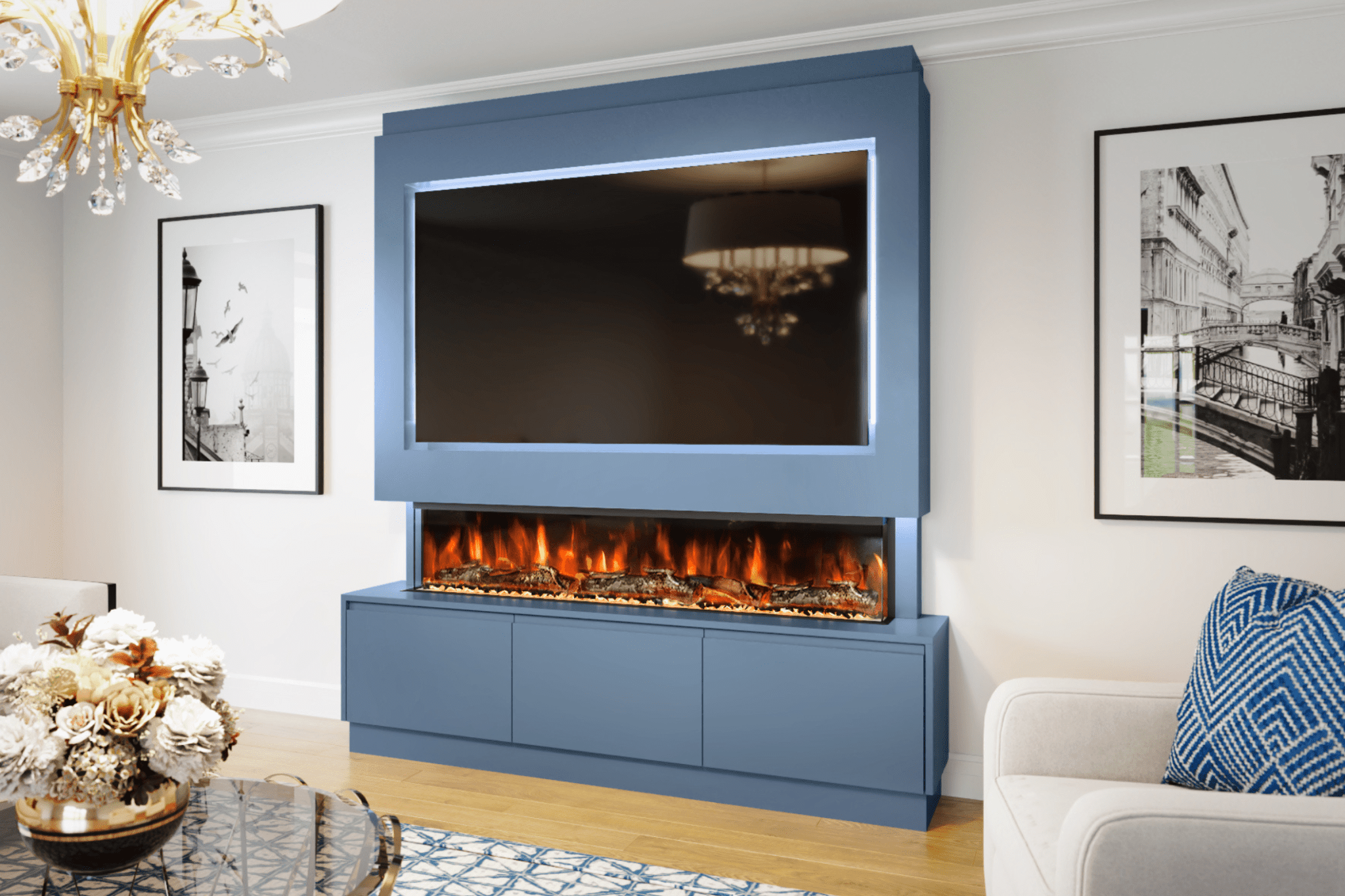 Modern Electric Media Walls with Fireplace in UK