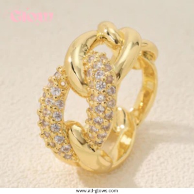 Jasmine Chain Ring - Exquisite 18K Gold-Plated Brass with Sparkling Zirconia Statement Center Profile Picture