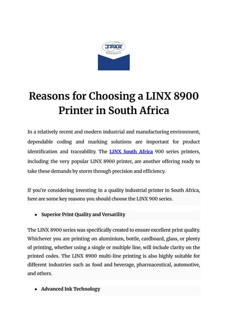 Reasons for Choosing a LINX 8900 Printer in South Africa.pdf