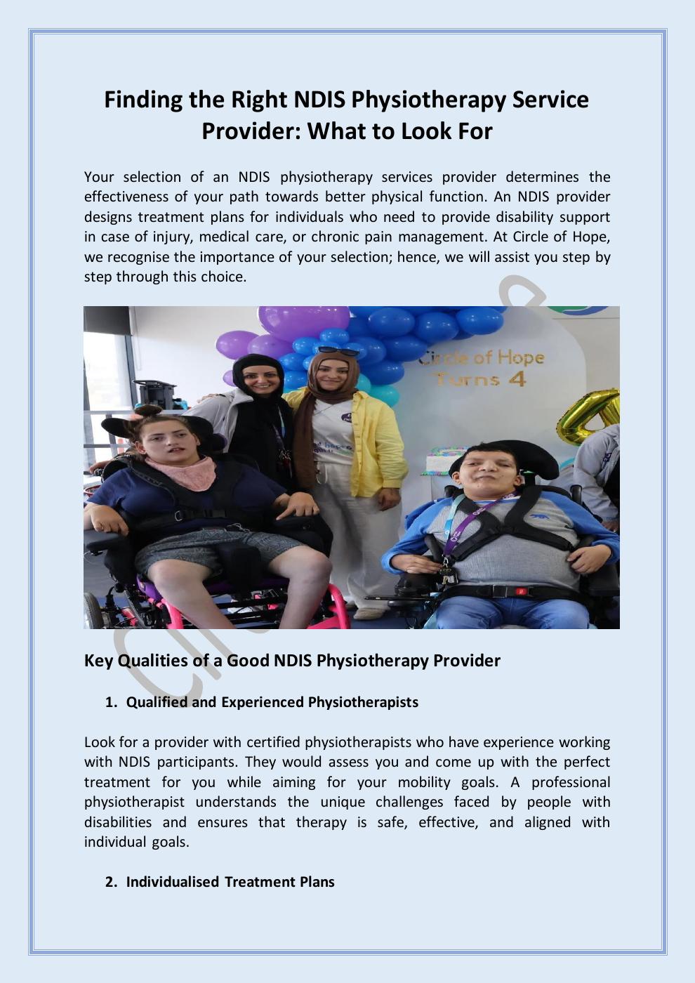 Finding the Right NDIS Physiotherapy Service Provider: What to Look For