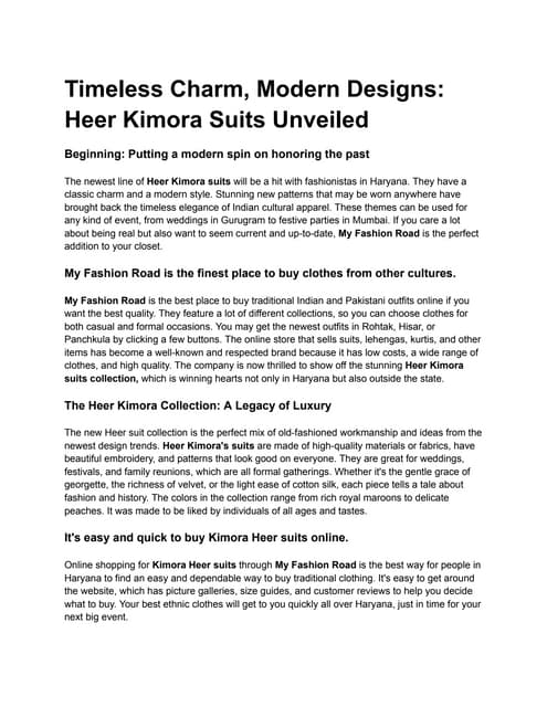 Timeless Charm, Modern Designs_ Heer Kimora Suits Unveiled | PDF