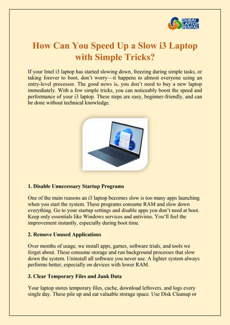 How Can You Speed Up a Slow i3 Laptop with Simple Tricks? | PDF