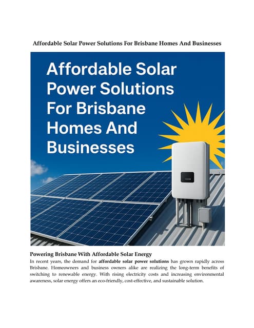 Affordable Solar Power Solutions For Brisbane Homes And Businesses