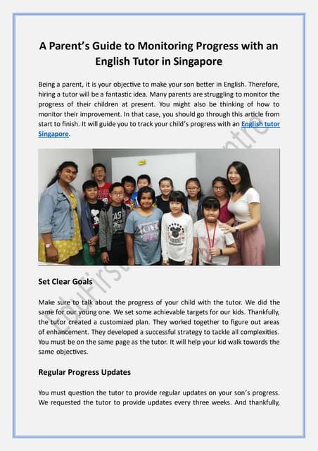 A Parent’s Guide to Monitoring Progress with an English Tutor in Singapore