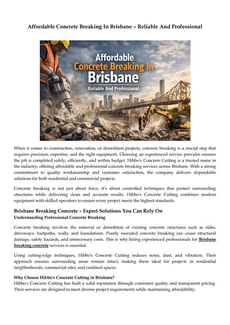 Affordable Concrete Breaking In Brisbane – Reliable And Professional