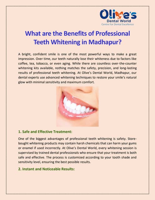 What are the Benefits of Professional Teeth Whitening in Madhapur? | PDF