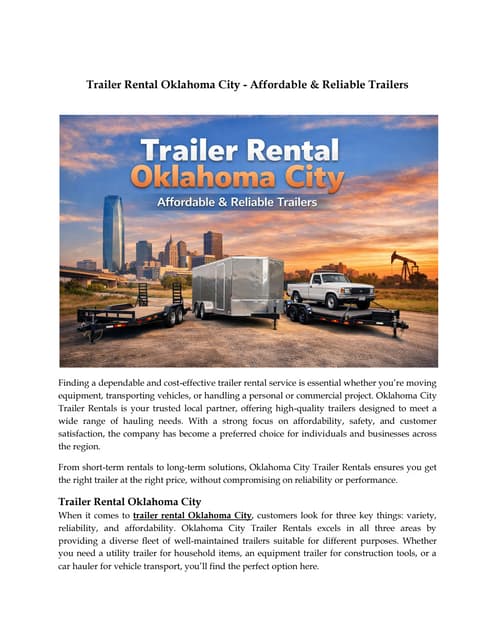 Trailer Rental Oklahoma City - Affordable & Reliable Trailers