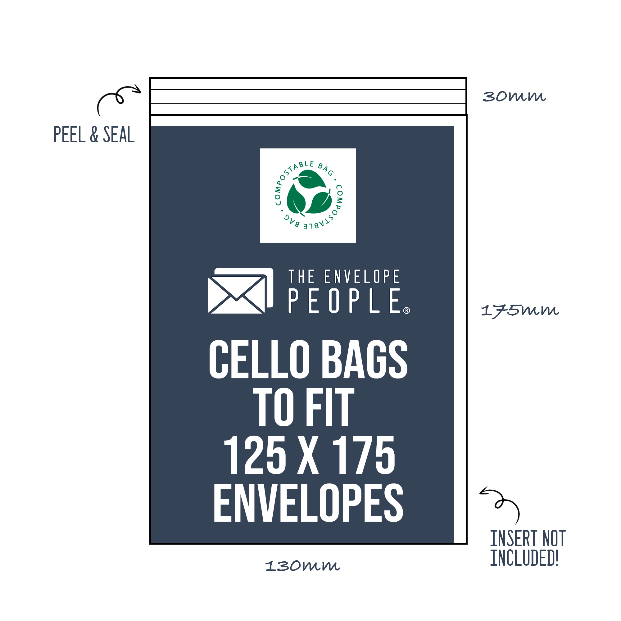 Compostable - Cello Bags To Fit 125x175 Envelopes (Peel & Seal) - The Envelope People