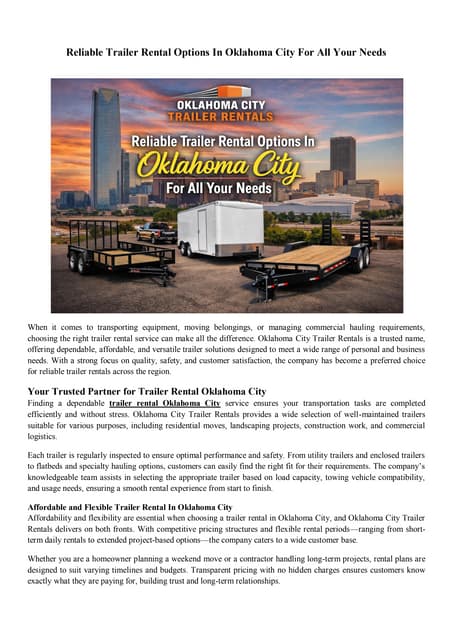 Reliable Trailer Rental Options In Oklahoma City For All Your Needs