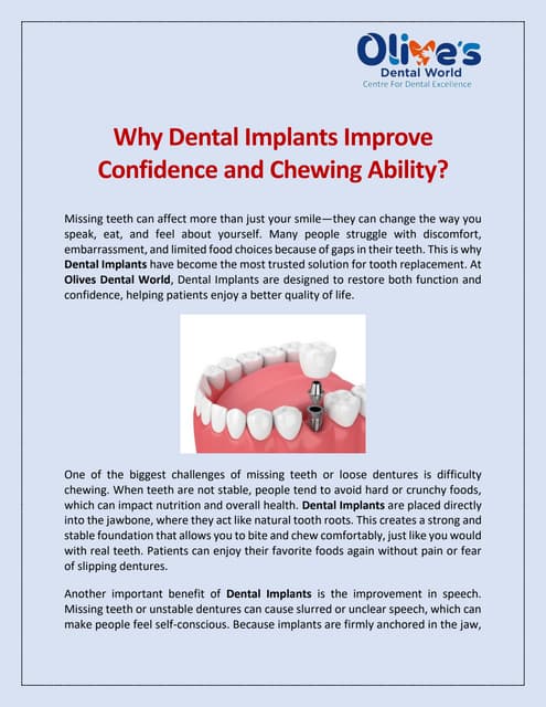 Why Dental Implants Improve Confidence and Chewing Ability? | PDF