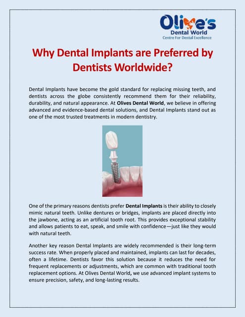 Why Dental Implants are Preferred by Dentists Worldwide? | PDF