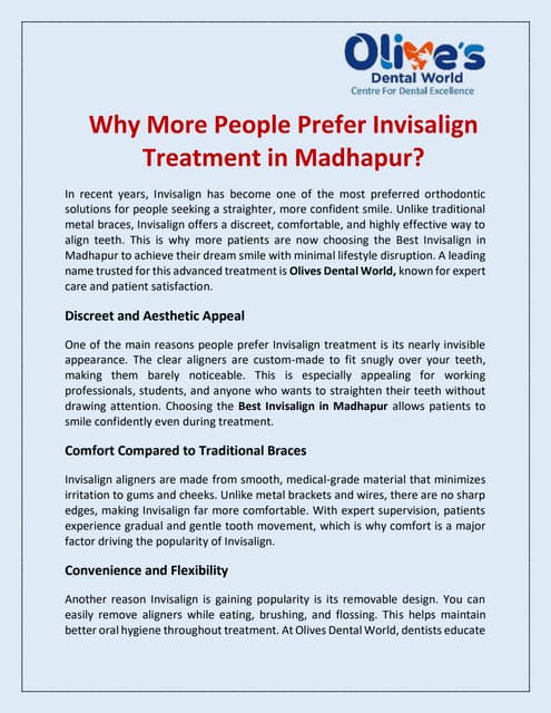 Why Invisalign Treatment in Madhapur is the Preferred Choice for a Confident Smile? | PDF