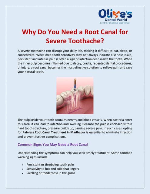 Why Do You Need a Root Canal for Severe Toothache? | PDF