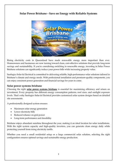 Solar Power Brisbane - Save on Energy with Reliable Systems