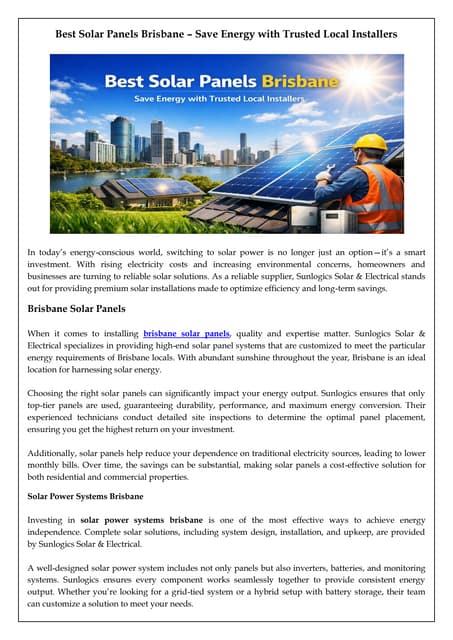 Best Solar Panels Brisbane – Save Energy with Trusted Local Installers