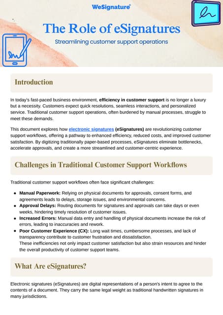 The Role of eSignatures streamlining customer support operations. | PDF
