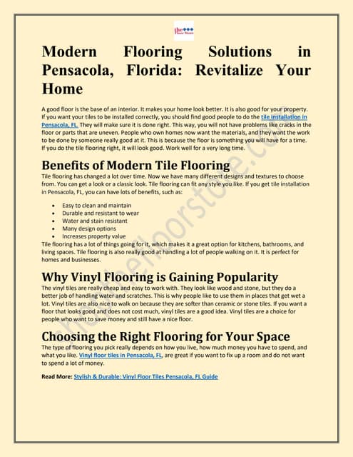 Modern Flooring Solutions in  Pensacola, Florida: Revitalize Your  Home | PDF
