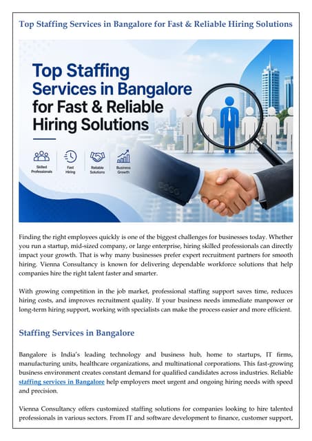 Top Staffing Services in Bangalore for Fast & Reliable Hiring Solutions