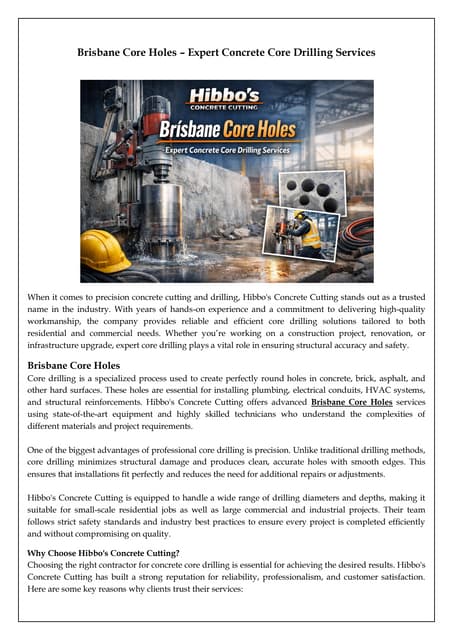 Brisbane Core Holes – Expert Concrete Core Drilling Services