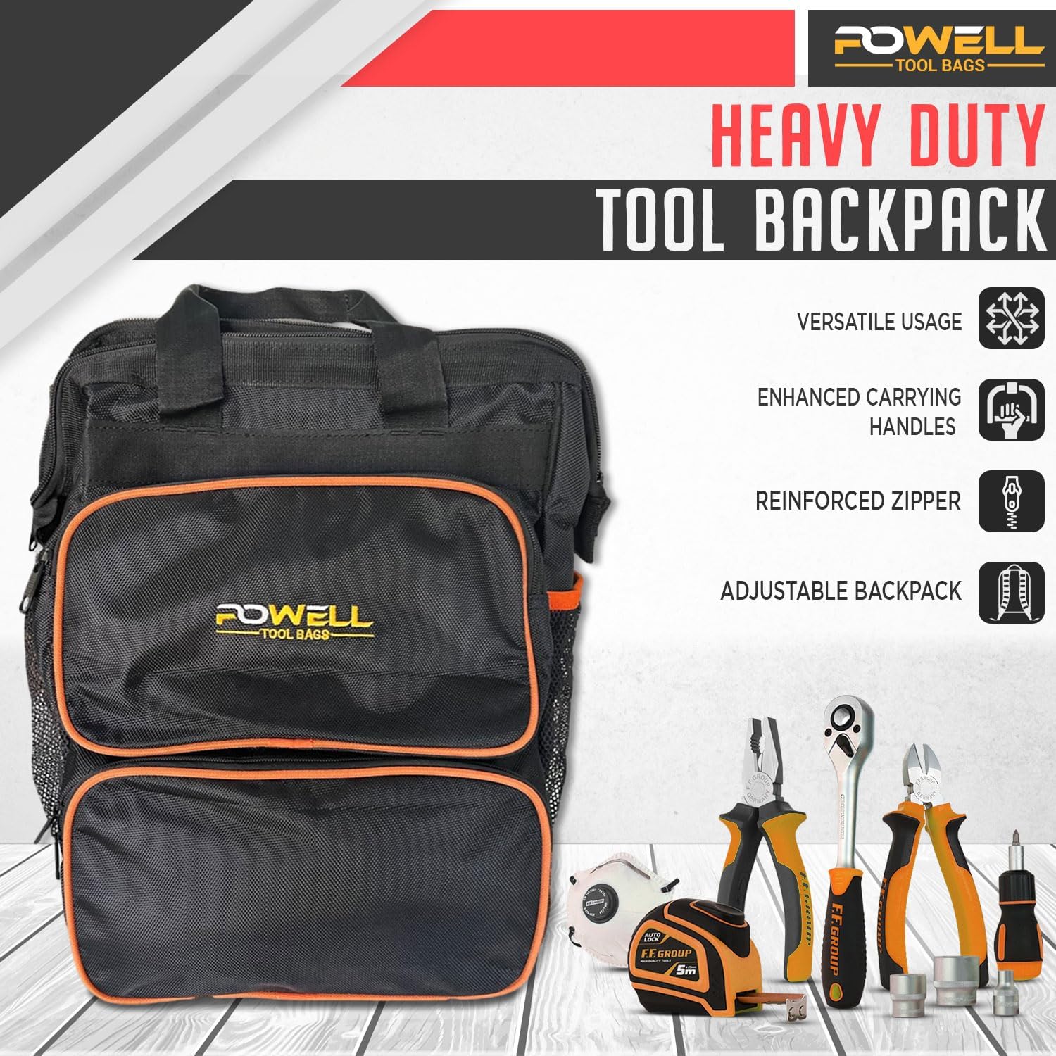 Electrician Backpack & Tool Bag for Mechanic, Plumber, Lineman & Carpenter