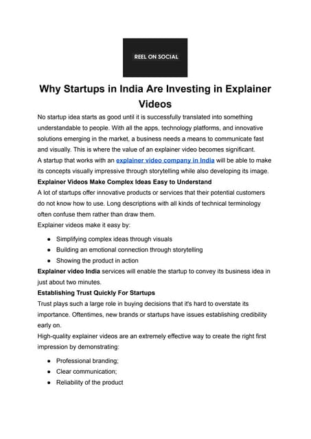 Why Startups in India Are Investing in Explainer Videos | PDF