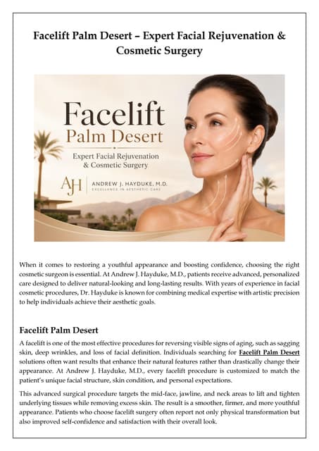 Facelift Palm Desert – Expert Facial Rejuvenation & Cosmetic Surgery