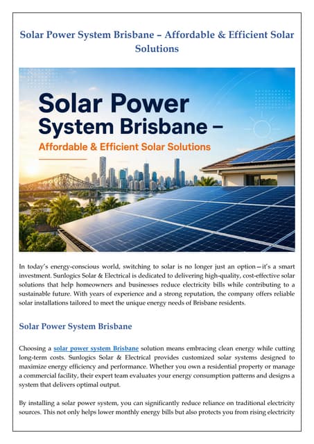Solar Power System Brisbane – Affordable & Efficient Solar Solutions