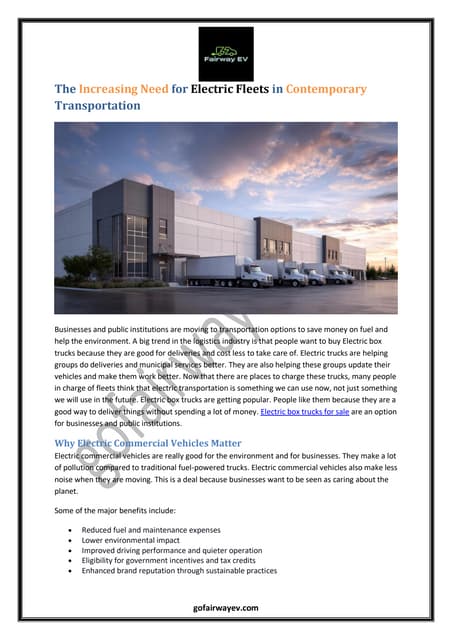 The Increasing Need for Electric Fleets in Contemporary Transportation | PDF