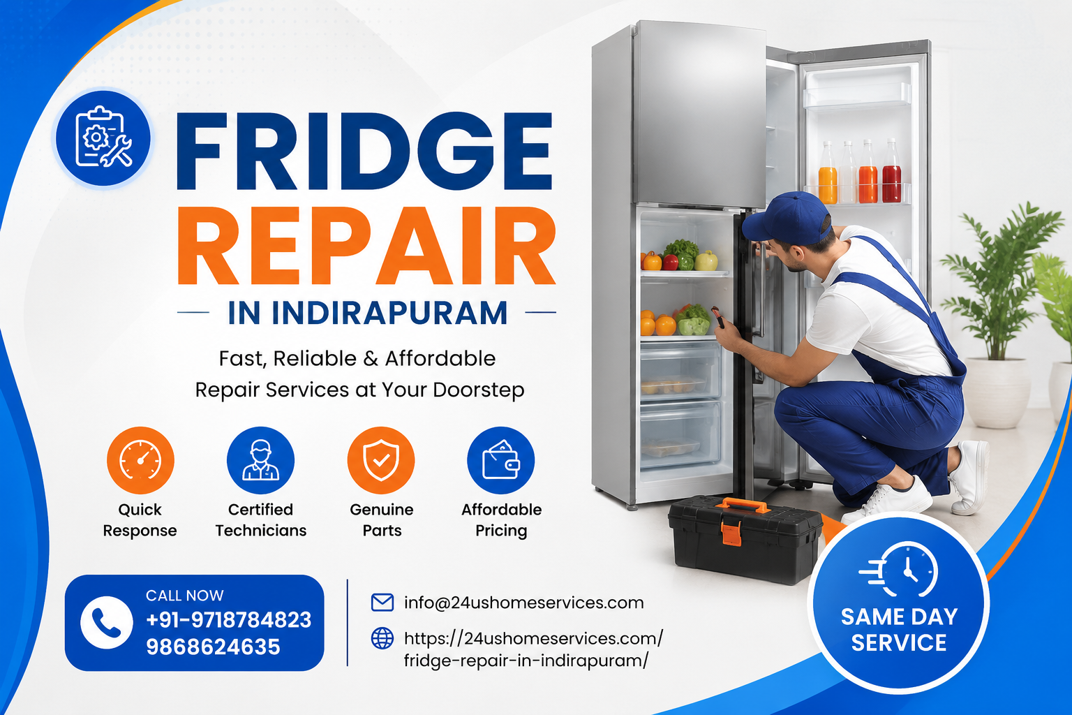 Fast & Affordable Fridge Repair in Indirapuram | Expert Service Call +91-9718784823