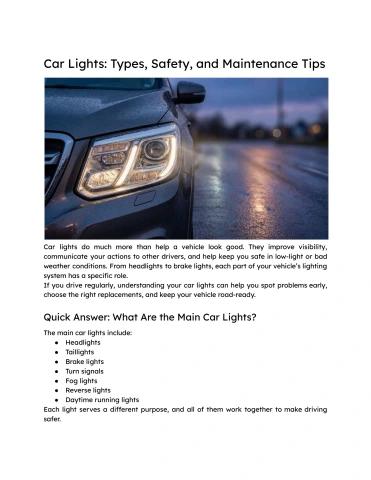 Car Lights_ Types, Safety, and Maintenance Tips_Guides
