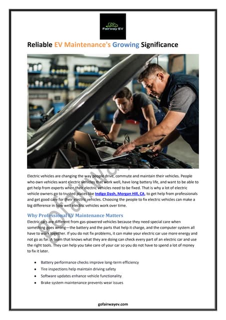 Reliable EV Maintenance's Growing Significance | PDF