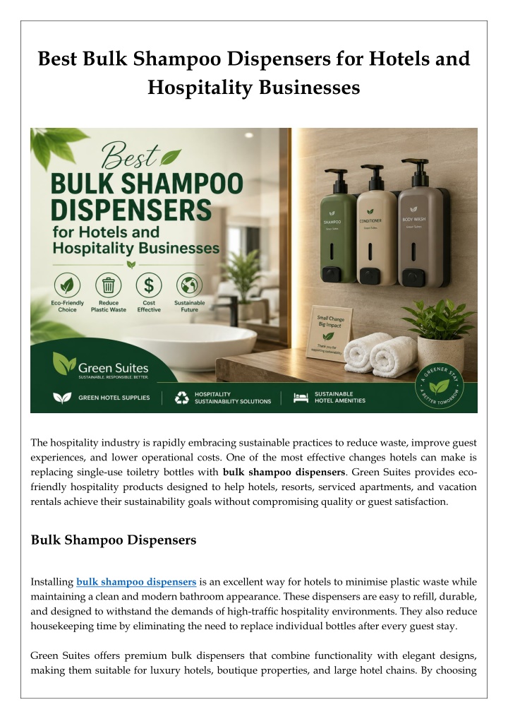 Best Bulk Shampoo Dispensers for Hotels and Hospitality Businesses