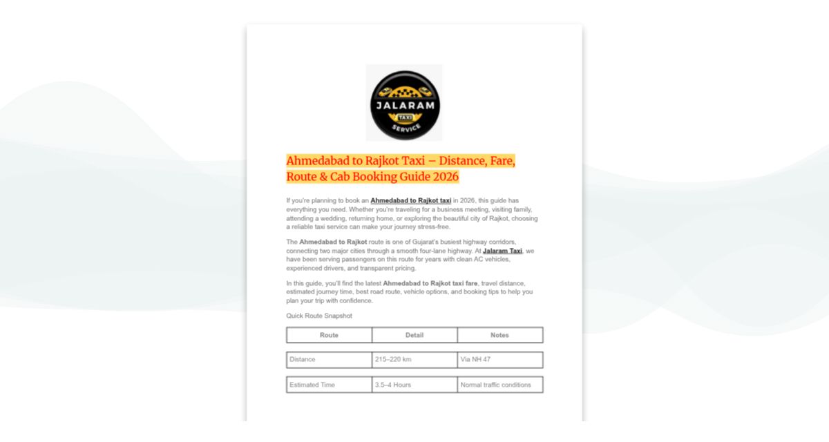 Ahmedabad to Rajkot Taxi Distanc : simplebooklet.com